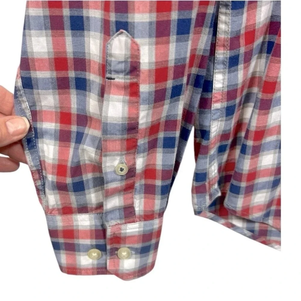 Banana Republic Men's Custom 078 Wash Shirt Camden Fit Red Blue Plaid Size Large